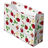 Rote Äpfel, Blüten und Grünmuster Große Geschenktüte (Vorderseite Schrägansicht)