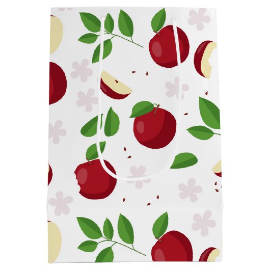 Rote Äpfel, Blüten und Grünmuster Mittlere Geschenktüte (Rückseite)