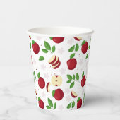 Rote Äpfel, Blüten und Grünmuster Pappbecher (Rückseite)