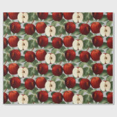 Rote Apfel-botanisches graues Aquarell Geschenkpapier (Flach)