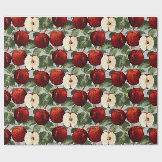Rote Apfel-botanisches graues Aquarell Geschenkpapier (Flach)