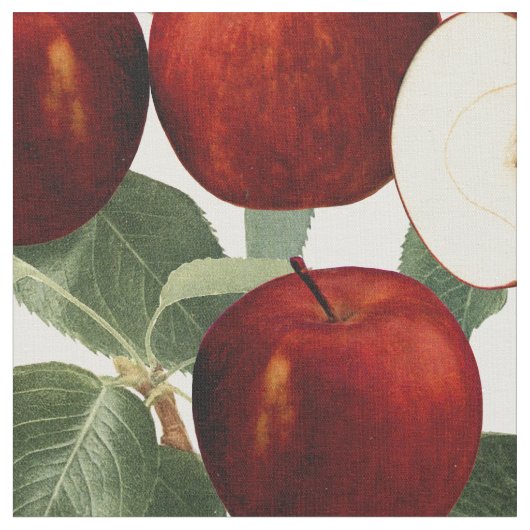 Rote Äpfel Botanisches Muster Stoff (Nahaufnahme)