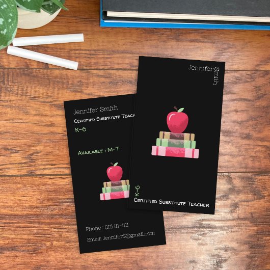 Rote Apfel-Bücher-Tutor-Vertikale-Schwarze Visiten Visitenkarte