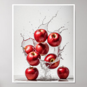 Rote Äpfel mit weißer Splash-Hinterwand Poster