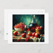 Rote Äpfel, Trauben, Wein, Postkarte (Vorne/Hinten)