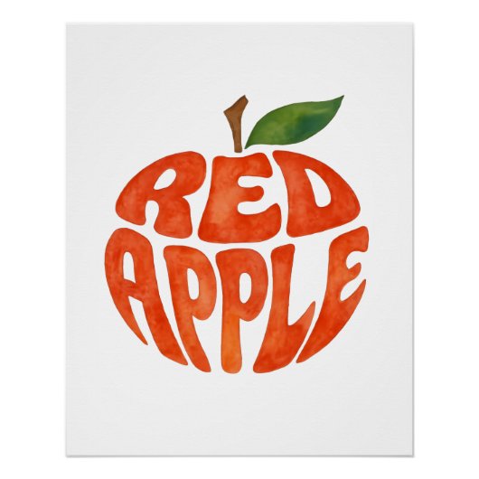 Rote Apfel-Typografie-Kunst, Apfel Poster (Vorderseite)