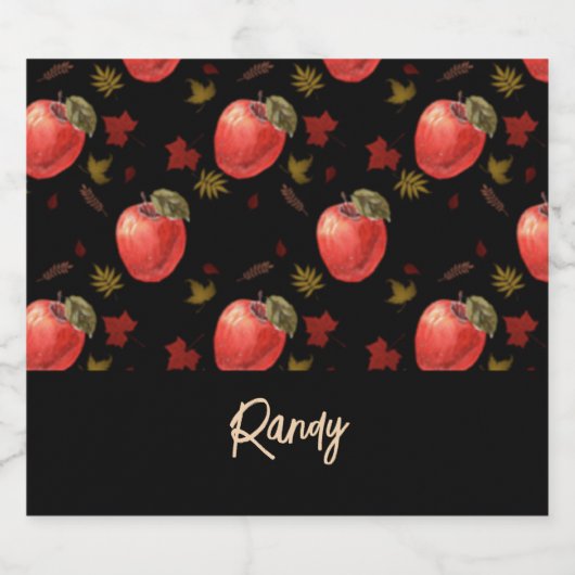 Rote Äpfel und Blätter auf schwarz Alkoholflaschenetikett (Einzelnes Label)