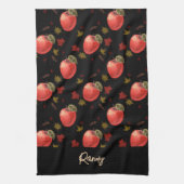 Rote Äpfel und Blätter auf schwarz Geschirrtuch (Vertikal)