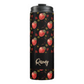 Rote Äpfel und Blätter auf schwarz Thermosbecher (Vorderseite)