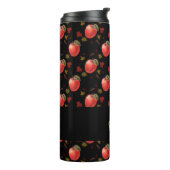 Rote Äpfel und Blätter auf schwarz Thermosbecher (Nach links gedreht)