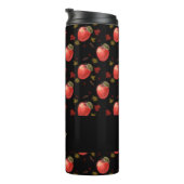 Rote Äpfel und Blätter auf schwarz Thermosbecher (Nach rechts gedreht)