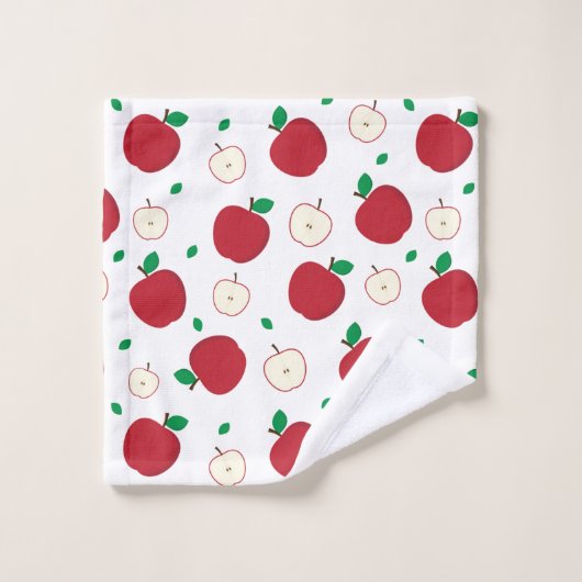 Rote Äpfel und halbierte Äpfel Badhandtuch Set (Waschlappen)
