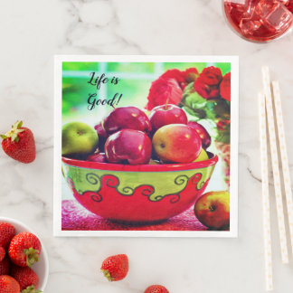 Rote Äpfel und Rose Das Leben ist das gute Abendes Serviette