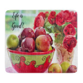 Rote Äpfel und Rose Das Leben ist gut Schneidebrett (Vorderseite)