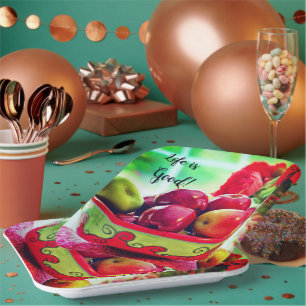 Rote Äpfel und Rosen Leben ist gut Papierplatten Pappteller