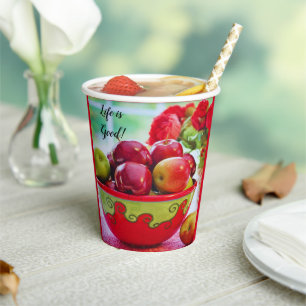 Rote Äpfel und Rosen Leben ist gut Papiertasse Pappbecher