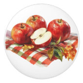 Rote Äpfel und rote Gingham-Küche Keramikknauf (Vorderseite)