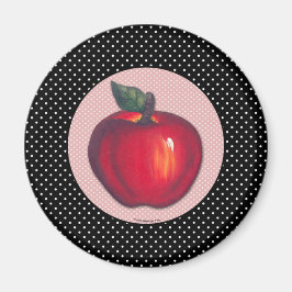 Rote Äpfel Weiß auf schwarzen Polka-Punkten Magnet