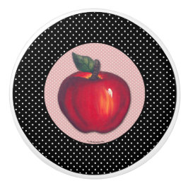 Rote Äpfel weiß auf schwarzen Tupfen Keramikknauf