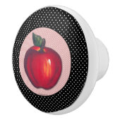 Rote Äpfel weiß auf schwarzen Tupfen Keramikknauf (Rechts)