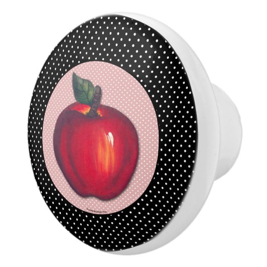 Rote Äpfel weiß auf schwarzen Tupfen Keramikknauf (Rechts)