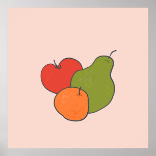 Rote Apfelbirne und Orange Frucht Wohngestaltung Poster