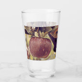 Rote Apfelfrucht und Blätter Aquarell fallen Glas (Rückseite)