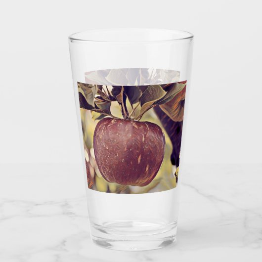 Rote Apfelfrucht und Blätter Aquarell fallen Glas (Vorderseite)