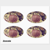 Rote Apfelfrucht und Blätter Aquarell fallen Ovaler Aufkleber (Blatt)