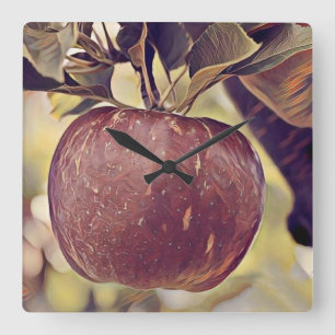 Rote Apfelfrucht und Blätter Aquarell fallen Quadratische Wanduhr