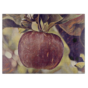 Rote Apfelfrucht und Blätter Aquarell fallen Schneidebrett