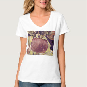 Rote Apfelfrucht und Blätter Aquarell fallen T-Shirt
