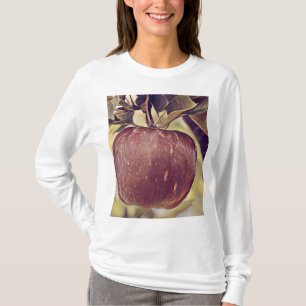 Rote Apfelfrucht und Blätter Aquarell fallen T-Shirt