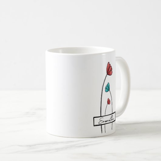 Rote Aquamarine Blume Kaffeetasse (VorderseiteRechts)