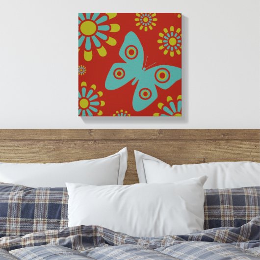 Rote Aquamarine grüne Blume Schmetterling Leinwand (Insitu (Schlafzimmer))