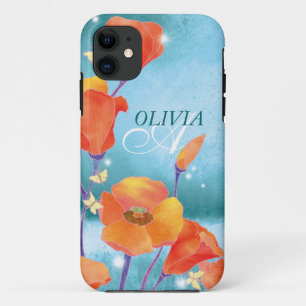 Rote aquamarine Mohnblumen-Blumenmonogramm iPhone Case-Mate iPhone Hülle