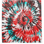 Rote Aquamarine Schwarz-weiße Gefärbte Krawatte Duschvorhang (Vorderseite)