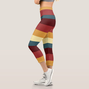 Rote, aquamarine und gelbe Streifen Capri Leggings