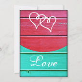 Rote aquamarine Wedding die Holz-Brett-doppelten Einladung (Rückseite)