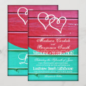 Rote aquamarine Wedding die Holz-Brett-doppelten Einladung (Vorne/Hinten)