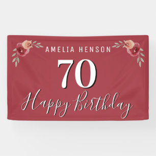 Rote Aquarell-Blumen zum 70. Geburtstag Banner