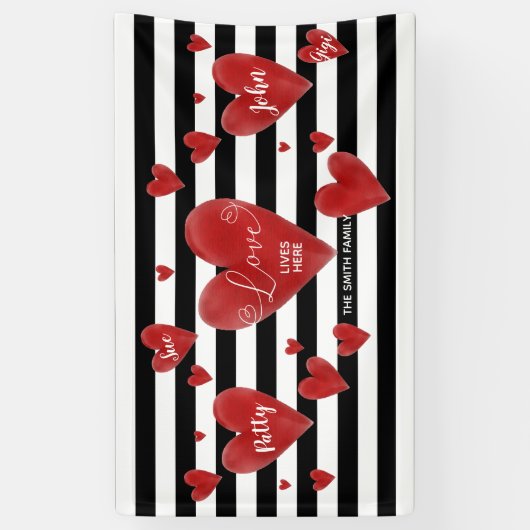 Rote Aquarell-Herzen u. Streifen Banner (Vertikal)