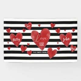 Rote Aquarell-Herzen u. Streifen Banner