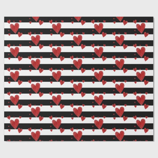 Rote Aquarell-Herzen u. Streifen Geschenkpapier (Flach)