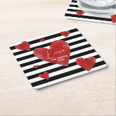 Rote Aquarell-Herzen u. Streifen Rechteckiger Pappuntersetzer (angewinkelt)