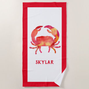 Rote Aquarell-Krabben-Ozean-Seeleben-Marinekinder Strandtuch