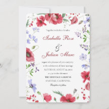 Rote Aquarell-Mohn & Lavendel Blumen Hochzeit