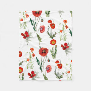 Rote Aquarell-Mohnblumen-Blumen Fleecedecke