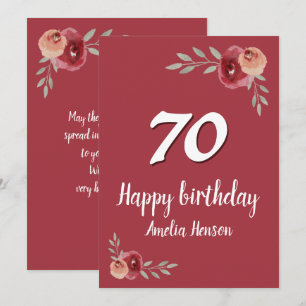 Rote Aquarell-Rosen-Blumen zum 70. Geburtstag