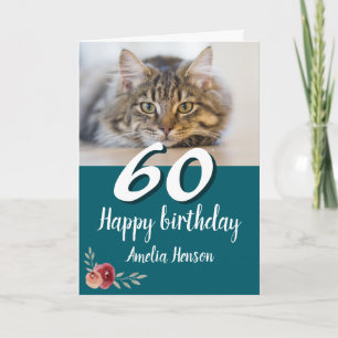 Rote Aquarell-Rosen-Katzen-Foto 60. Geburtstag  Karte